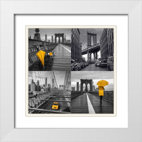 Collage of famous places in New York city White Modern Wood Framed Art Print with Double Matting by Frank, Assaf
