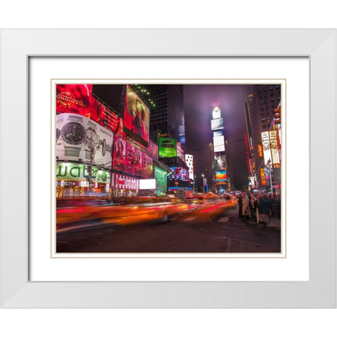 View of Broadway and Times Square at night - New York White Modern Wood Framed Art Print with Double Matting by Frank, Assaf