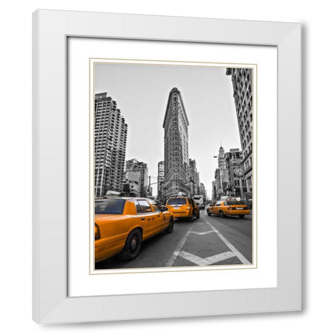 Traffic in front of Flatiron Building, Manhattan, New York White Modern Wood Framed Art Print with Double Matting by Frank, Assaf