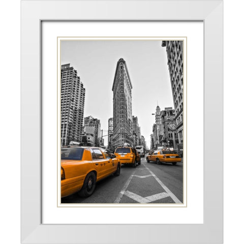 Traffic in front of Flatiron Building, Manhattan, New York White Modern Wood Framed Art Print with Double Matting by Frank, Assaf