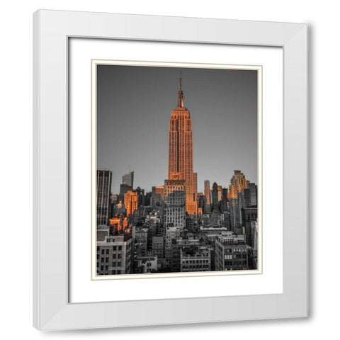 Empire State Building with New York City Manhattan skyline with skyscrapers White Modern Wood Framed Art Print with Double Matting by Frank, Assaf