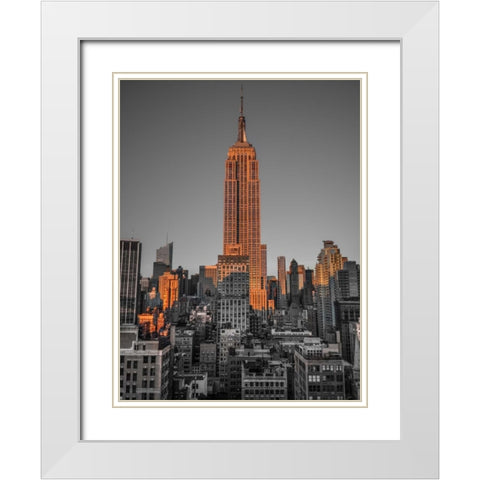 Empire State Building with New York City Manhattan skyline with skyscrapers White Modern Wood Framed Art Print with Double Matting by Frank, Assaf