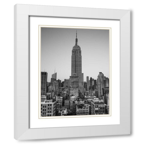 Empire State Building with New York City Manhattan skyline with skyscrapers White Modern Wood Framed Art Print with Double Matting by Frank, Assaf