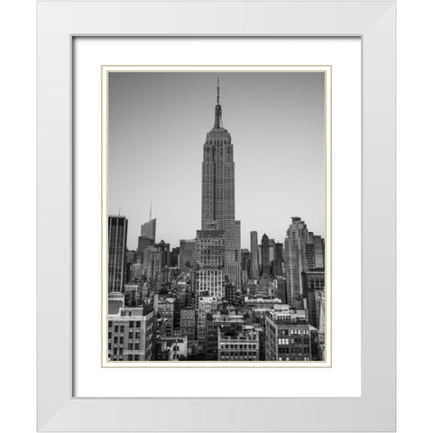 Empire State Building with New York City Manhattan skyline with skyscrapers White Modern Wood Framed Art Print with Double Matting by Frank, Assaf