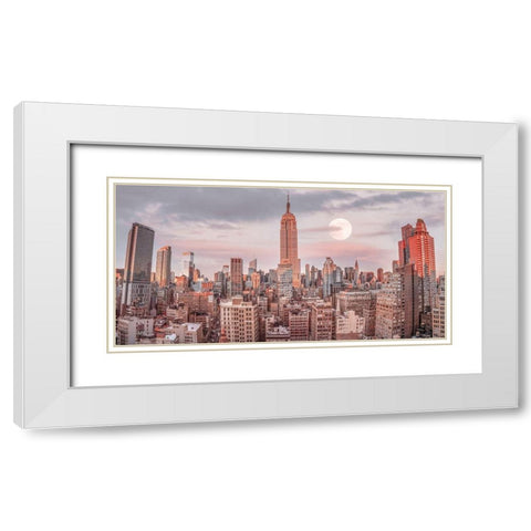 Empire State Building with Manhattan skyline - New York City White Modern Wood Framed Art Print with Double Matting by Frank, Assaf
