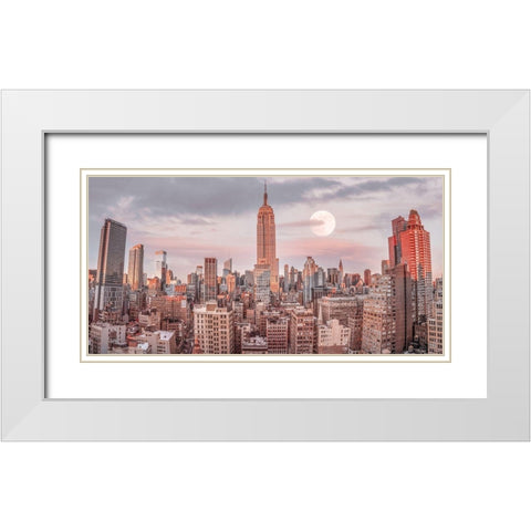 Empire State Building with Manhattan skyline - New York City White Modern Wood Framed Art Print with Double Matting by Frank, Assaf