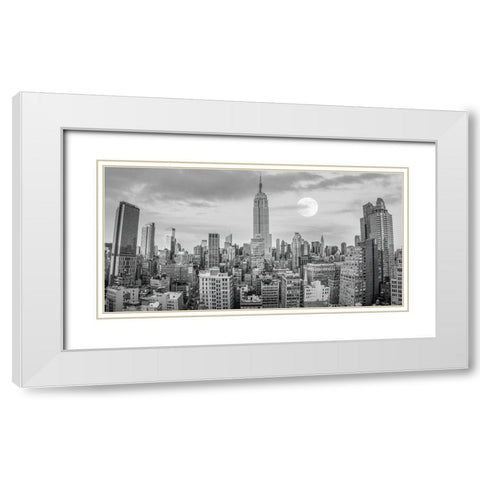 Empire State Building with Manhattan skyline - New York City White Modern Wood Framed Art Print with Double Matting by Frank, Assaf