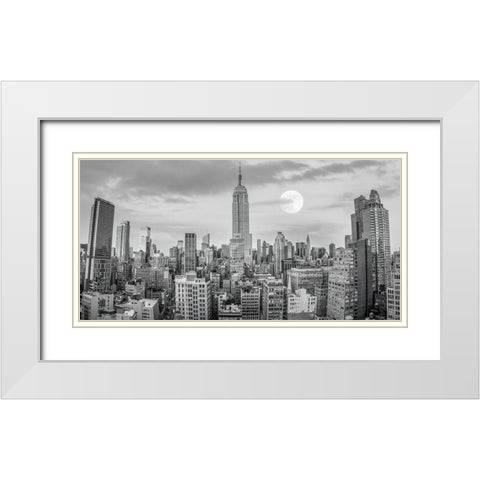 Empire State Building with Manhattan skyline - New York City White Modern Wood Framed Art Print with Double Matting by Frank, Assaf