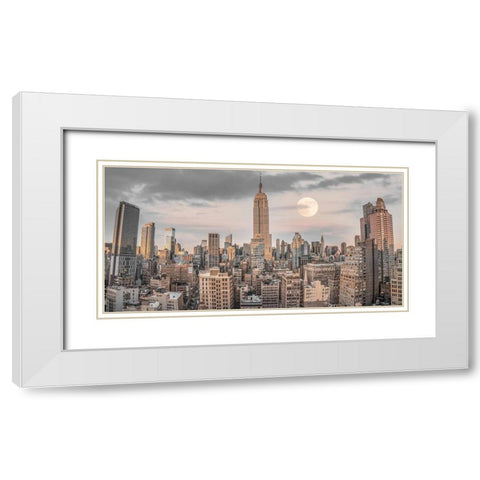 Empire State Building with Manhattan skyline - New York City White Modern Wood Framed Art Print with Double Matting by Frank, Assaf