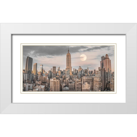 Empire State Building with Manhattan skyline - New York City White Modern Wood Framed Art Print with Double Matting by Frank, Assaf