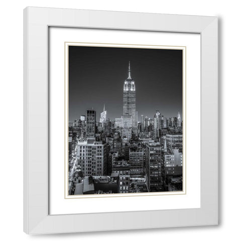 Empire State Building with New York City Manhattan skyline with skyscrapers White Modern Wood Framed Art Print with Double Matting by Frank, Assaf