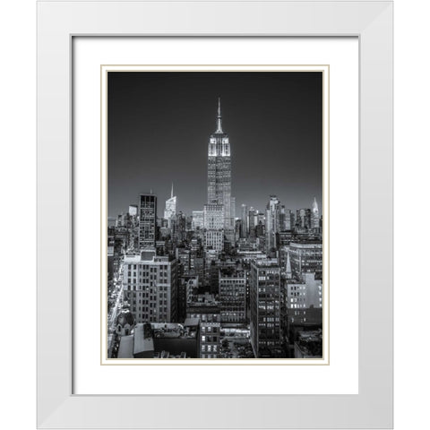 Empire State Building with New York City Manhattan skyline with skyscrapers White Modern Wood Framed Art Print with Double Matting by Frank, Assaf