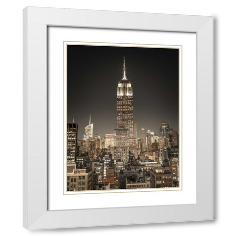 Empire State Building with New York City Manhattan skyline with skyscrapers, FTBR-1897 White Modern Wood Framed Art Print with Double Matting by Frank, Assaf