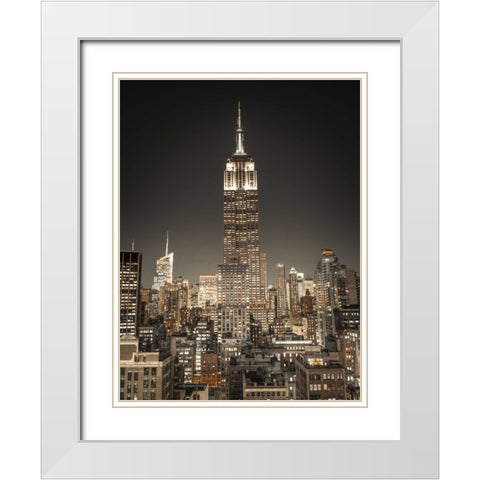 Empire State Building with New York City Manhattan skyline with skyscrapers, FTBR-1897 White Modern Wood Framed Art Print with Double Matting by Frank, Assaf