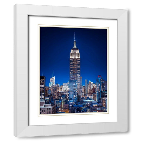 Empire State Building with New York City Manhattan skyline with skyscrapers White Modern Wood Framed Art Print with Double Matting by Frank, Assaf