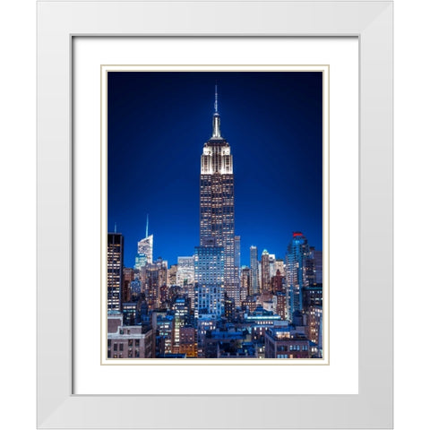 Empire State Building with New York City Manhattan skyline with skyscrapers White Modern Wood Framed Art Print with Double Matting by Frank, Assaf
