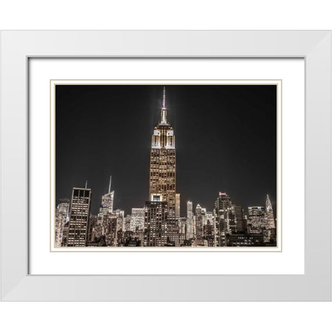 New York City Manhattan skyline with Empire State building White Modern Wood Framed Art Print with Double Matting by Frank, Assaf