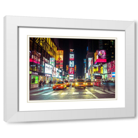 Times square and Broadway at night - New York City White Modern Wood Framed Art Print with Double Matting by Frank, Assaf