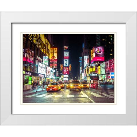 Times square and Broadway at night - New York City White Modern Wood Framed Art Print with Double Matting by Frank, Assaf