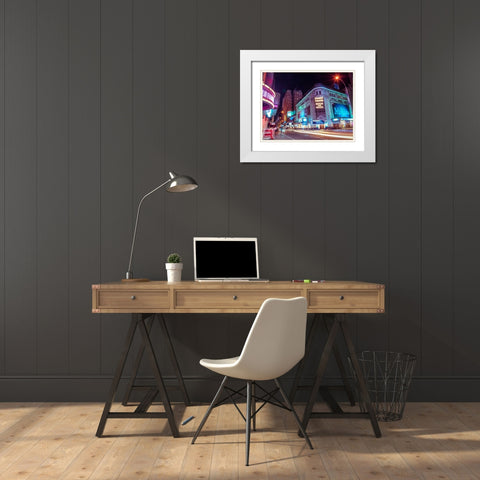 Times square and Broadway at night - New York City White Modern Wood Framed Art Print with Double Matting by Frank, Assaf