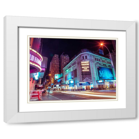 Times square and Broadway at night - New York City White Modern Wood Framed Art Print with Double Matting by Frank, Assaf