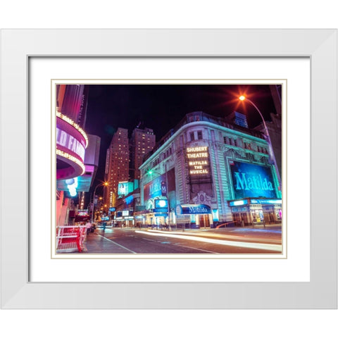 Times square and Broadway at night - New York City White Modern Wood Framed Art Print with Double Matting by Frank, Assaf