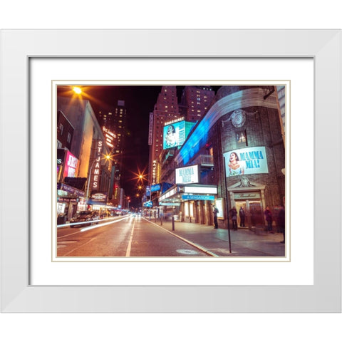 Times square and Broadway at night - New York City White Modern Wood Framed Art Print with Double Matting by Frank, Assaf