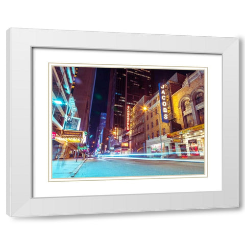 Times square and Broadway at night - New York City White Modern Wood Framed Art Print with Double Matting by Frank, Assaf