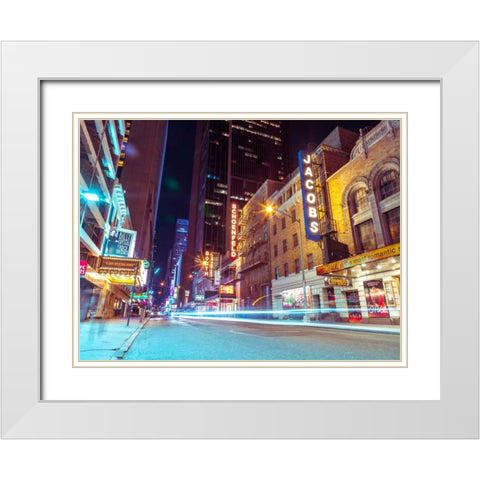 Times square and Broadway at night - New York City White Modern Wood Framed Art Print with Double Matting by Frank, Assaf