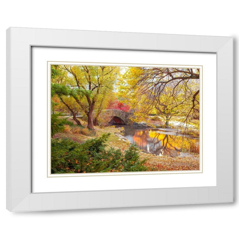 Gapstow bridge in autumn-Central Park-New York city White Modern Wood Framed Art Print with Double Matting by Frank, Assaf