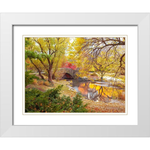 Gapstow bridge in autumn-Central Park-New York city White Modern Wood Framed Art Print with Double Matting by Frank, Assaf