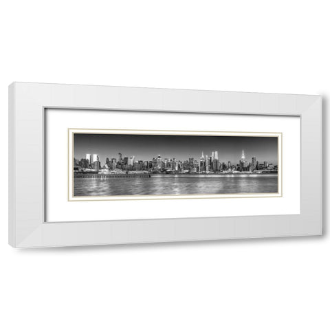 Panoramic view of Lower Manhattan skyline, New York White Modern Wood Framed Art Print with Double Matting by Frank, Assaf