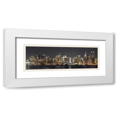 Illuminated Manhattan skyline at twilight - New York City White Modern Wood Framed Art Print with Double Matting by Frank, Assaf