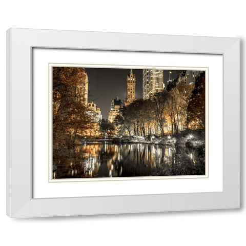Evening view of Central Park in New York City, FTBR-1803 White Modern Wood Framed Art Print with Double Matting by Frank, Assaf