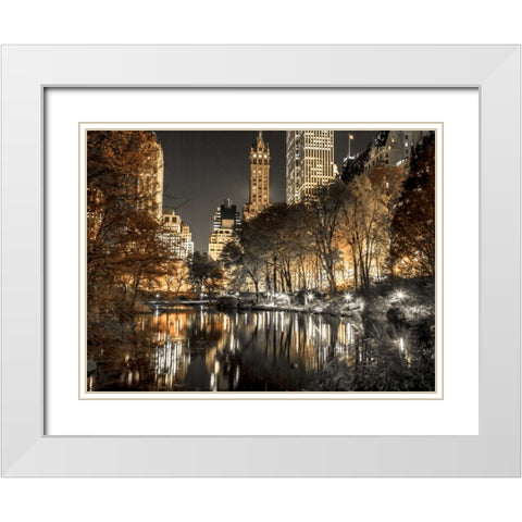 Evening view of Central Park in New York City, FTBR-1803 White Modern Wood Framed Art Print with Double Matting by Frank, Assaf
