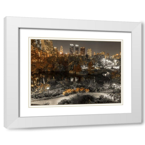 Evening view of Central Park in New York City White Modern Wood Framed Art Print with Double Matting by Frank, Assaf