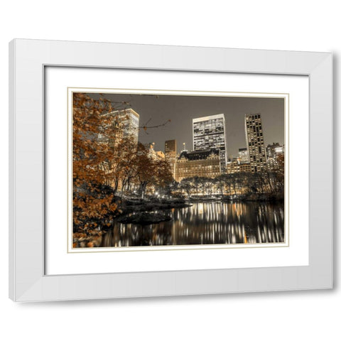 Evening view of Central Park in New York City White Modern Wood Framed Art Print with Double Matting by Frank, Assaf