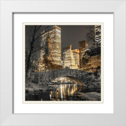 Evening view of Central Park in New York City White Modern Wood Framed Art Print with Double Matting by Frank, Assaf