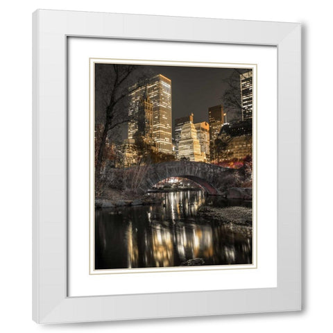 Evening view of Central Park in New York City White Modern Wood Framed Art Print with Double Matting by Frank, Assaf