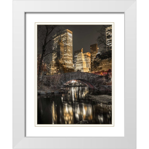 Evening view of Central Park in New York City White Modern Wood Framed Art Print with Double Matting by Frank, Assaf