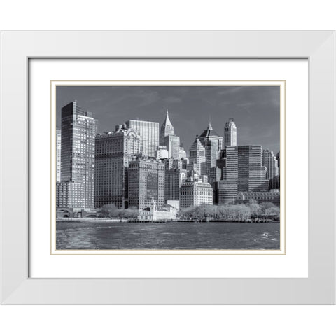 Lower Manhattan Skyline with skyscrapers, New York White Modern Wood Framed Art Print with Double Matting by Frank, Assaf