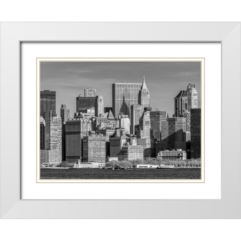 Lower Manhattan Skyline with skyscrapers, New York White Modern Wood Framed Art Print with Double Matting by Frank, Assaf