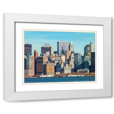 Lower Manhattan Skyline with skyscrapers, New York White Modern Wood Framed Art Print with Double Matting by Frank, Assaf