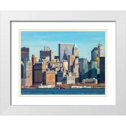 Lower Manhattan Skyline with skyscrapers, New York White Modern Wood Framed Art Print with Double Matting by Frank, Assaf