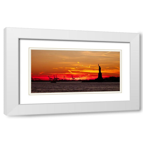 Statue of Liberty at sunset, New York White Modern Wood Framed Art Print with Double Matting by Frank, Assaf