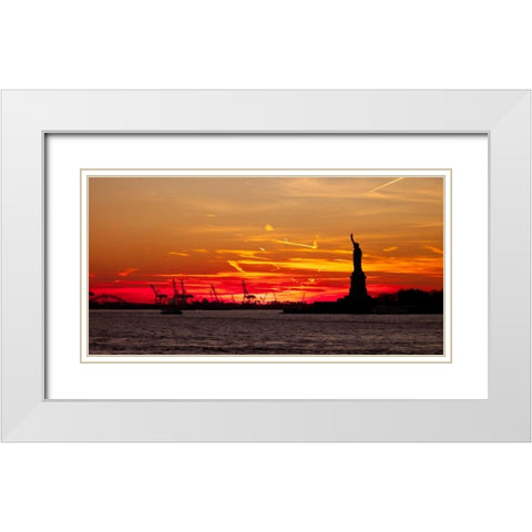 Statue of Liberty at sunset, New York White Modern Wood Framed Art Print with Double Matting by Frank, Assaf