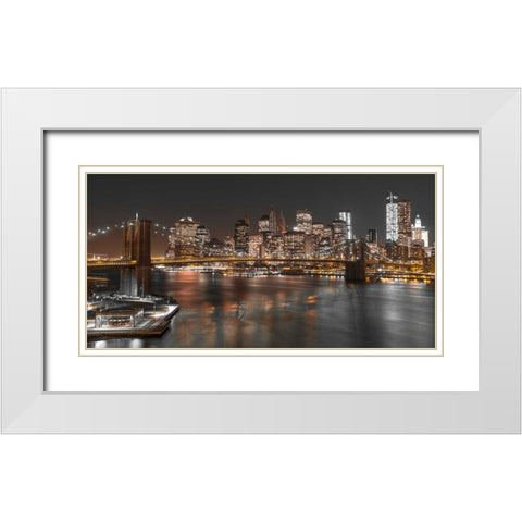 Brooklyn Bridge with Manhattan skyline, New York White Modern Wood Framed Art Print with Double Matting by Frank, Assaf