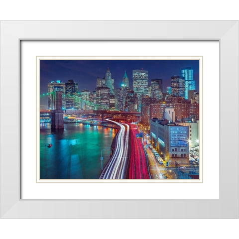 Streets of Manhattan city White Modern Wood Framed Art Print with Double Matting by Frank, Assaf