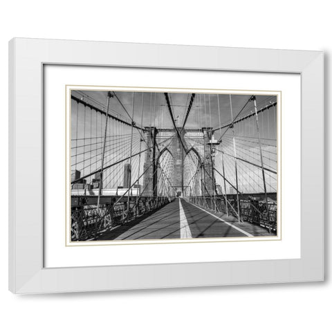 Pedestrian walkway on Brooklyn bridge, New York White Modern Wood Framed Art Print with Double Matting by Frank, Assaf