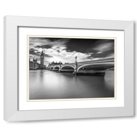 Westminster bridge with Big Ben, London, UK White Modern Wood Framed Art Print with Double Matting by Frank, Assaf